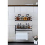Kitchen Store Yapışkanlı 2'li Metal Baharatlık ve Kağıt Havluluk Seti – Mutfak Rafı, Duvar Tipi, Delmeden Montaj