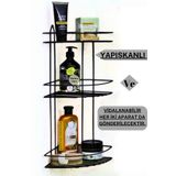 Kitchen Store Yapışkanlı Siyah Banyo Köşeliği 3 Katlı Köşe Rafı Şampuanlık Düzenleyici Raf Büyük Boy