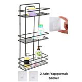 Kitchen Store Yapıştırmalı Paslanmaz Siyah 3 Katlı Düz Banyo Köşeliği Şampuanlık Köşelik Banyo Rafı