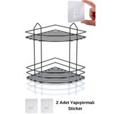 Kitchen Store Yapıştırmalı Siyah 2 Katlı Banyo Köşeliği Şampuanlık Köşelik Banyo Rafı Düzenleyici Raf