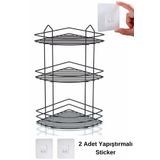 Kitchen Store Yapıştırmalı Siyah 3 Katlı Banyo Köşeliği Şampuanlık Köşelik Banyo Rafı Düzenleyici Raf