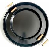 Kitchen Trend 2 Li 51 cm ve 37 cm Ahşap Kulplu Metal Yuvarlak Siyah Tepsi Sunum Tepsi, Kahvaltı Tepsisi