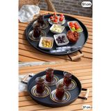 kitchen trend 2 Li 51 Cm Ve 37 Cm Ahşap Kulplu Metal Yuvarlak Siyah Tepsi Sunum Tepsi