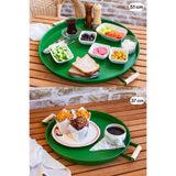 kitchen trend 2 Li 51 Cm Ve 37 Cm Ahşap Kulplu Metal Yuvarlak Yeşil Tepsi Sunum Tepsi, Kahvaltı Te
