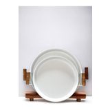kitchen trend 2'li Ahşap Kulplu 37 Cm Beyaz Ve 30 Cm Beyaz Tepsi Çay Kahve Sunum Tepsisi