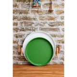 kitchen trend 2'li Ahşap Kulplu 37 Cm Beyaz Ve 30 Cm Yeşil Tepsi Çay Kahve Sunum Tepsisi