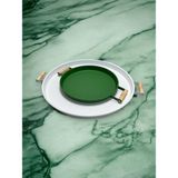 Kitchen Trend-2'li Ahşap Kulplu 45 cm Beyaz Metal Tepsi ve 37 cm Yeşil Kahve Sunum Tepsisi (Beyazy - Çok Renkli