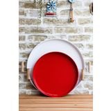 kitchen trend 2'li Ahşap Kulplu 45 cm Beyaz Metal Tepsi ve 37 Kırmızı Cm Siyah Kahve Sunum Tepsisi