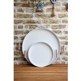 kitchen trend 2'li Ahşap Kulplu 45 Cm Beyaz Tepsi Ve 30 Cm Beyaz Tepsi Çay Kahve Sunum Tepsisi