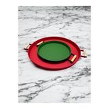 kitchen trend 2'li Ahşap Kulplu 45 cm Yeşil Metal Tepsi ve 37 Cm Kırmızı Kahve Sunum Tepsisi