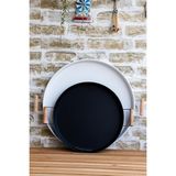 Kitchen Trend 2'li Ahşap Kulplu Metal Tepsi 45 cm Beyaz+ 37 Cm Siyah Kahve Sunum Tepsisi