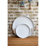 Kitchen Trend 2'li Ahşap Kulplu Metal Tepsi 45 CM+Beyaz Çay Kahve Sunum Tepsisi 30 CM