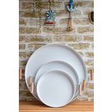 kitchen trend 3 Lü (51, 37, 30 CM) Ahşap Kulplu Metal Tepsi Çay Tepsisi Kahve Tepsisi Sunum Tepsi Seti