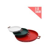 Kitchen Trend 3 Lü Ahşap Kulplu Metal Tepsi Çay Tepsisi Kahve Tepsisi Sunum Tepsi Seti Kırmızı,yeşi