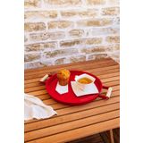 Kitchen Trend 30 cm Kırmızı Ahşap Kulplu Metal Tepsi Çay Tepsisi Kahve Tepsisi Sunum Tepsisi