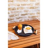 Kitchen Trend 30 cm Siyah Ahşap Kulplu Metal Tepsi Çay Tepsisi Kahve Tepsisi Sunum Tepsisi