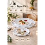 kitchen trend 3’lü Ahşap Kulplu Metal Servis Tepsisi Seti Beyaz Kahvaltı Çay Kahve Sunum Tepsisi 45-37-30 cm