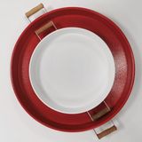 Kitchen Trend 51 cm Kırmızı 37 cm Beyaz 2 Li Metal Yuvarlak Tepsi Sunum Tepsisi Çay Kahve Tepsisi - Kırmızı - Beyaz