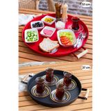 kitchen trend 51 Cm Kırmızı 37 Cm Siyah 2 Li Metal Yuvarlak Tepsi Sunum Tepsisi Çay Kahve Tepsisi