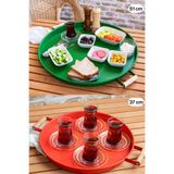 kitchen trend 51 Cm Kırmızı 37 Cm Yeşil 2 Li Metal Yuvarlak Tepsi Sunum Tepsisi Çay Kahve Tepsisi