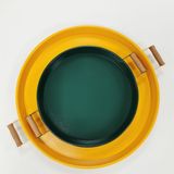Kitchen Trend 51 cm Sarı 37 cm Yeşil 2 Li Metal Yuvarlak Tepsi Sunum Tepsisi Çay Kahve Tepsisi - Sarı - Yeşil