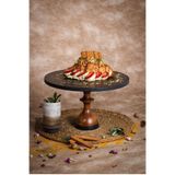 kitchen trend Justwood Mummy 30 Cm Ahşap Ayaklı Siyah Yuvarlak Pasta Sunum Servis Tabağı