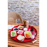 Kitchen Trend Metal 45 cm Kırmızı Ahşap Kulplu Yuvarlak Tepsi, Kahvaltı Tepsisi, Sunum Tepsisi