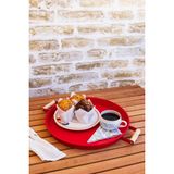 Kitchen Trend Metal Yuvarlak 37 cm Ahşap Kulplu Kırmızı Tepsi