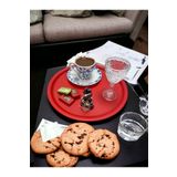 Kitchen Trend Tekli 22 cm Kırmızı Metal Yuvarlak Çay, Kahve, Pasta Tepsisi Sunum Tepsisi