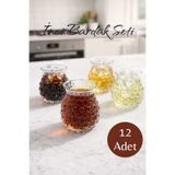 Kitchen Way 12’li 200 ML Borosilikat Desenli Cam İnci Bardak Seti Isıya Dayanıklı Şeffaf KW-722