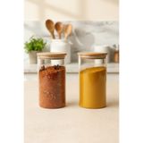 Kitchen Way 2'li Bambu Conta Kapaklı Yuvarlak Cam Kavanoz KW-817