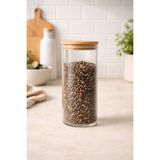 Kitchen Way Bambu Contalı Cam 2 Litre Yuvarlak Çizgili Kavanoz KW-125