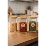 Kitchen Way Bambu Kapaklı 3’lü Kare Cam Kavanoz Seti 300ML Gıda Saklama Kavanozu KW-1166