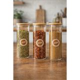 Kitchen Way Bambu Kapaklı 3’lü Yuvarlak Cam Kavanoz Seti 300ML Gıda Saklama Kavanozu KW-1161