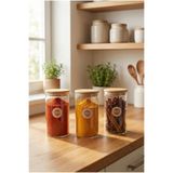 Kitchen Way Bambu Kapaklı 3’lü Yuvarlak Cam Kavanoz Seti 500ML Gıda Saklama Kavanozu KW-816