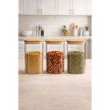 Kitchen Way Bambu Kapaklı Borosilikat 1500ML Isıya Dayanaklı 3'lü Kavanoz Seti KW-524