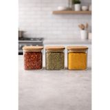 Kitchen Way Bambu Kapaklı Borosilikat 700ML Dikdörtgen Isıya Dayanaklı 3'lü Kavanoz Seti KW-521