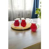 Kitchen Way Renkli Kulplu Cam Üzüm 175ML Keyfi Ala İnci 6 Lı Boncuk Desenli Borosilikat Bardak Seti KW-635