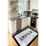 Kitchen Yazılı Gri Çerçeve Desenli Baskılı Kaymaz Yıkanabilir Mutfak Halısı Yolluk 100 X 200 Cm Gri