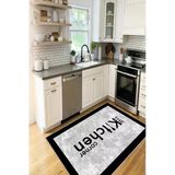 Kitchen Yazılı Gri Çerçeve Desenli Baskılı Kaymaz Yıkanabilir Mutfak Halısı Yolluk 60 X 100 Cm Gri