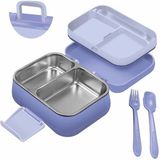 Kitchenboost Beslenme Kabı Çelik Sefer Tası - Yemek Termosu Saklama Kabı 1030ML.2 Bölmeli Kulplu - 1 lt - Mor