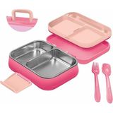 Kitchenboost Beslenme Kabı Çelik Sefer Tası - Yemek Termosu Saklama Kabı 1030ML.2 Bölmeli Kulplu - 1 lt - Pembe