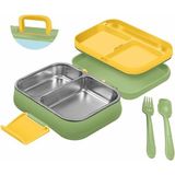 Kitchenboost Beslenme Kabı Çelik Sefer Tası - Yemek Termosu Saklama Kabı 1030ML.2 Bölmeli Kulplu - 1 lt - Yeşil