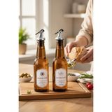 Kitchenboost Cam Yağlık - 2 Li Pratik Kapaklı Yağlık 350 Ml. Yağdanlık - Kahverengi