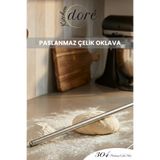 KitchenDORE Paslanmaz Çelik Oklava 304 Çelik İnce Hamur Açmaya Uygun Özel Ağırlık Dengeli Gümüş Merdane 330 Gram