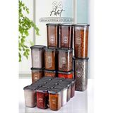 KitchenLife 24'lü Etiketli Modernity Kare Erzak Saklama Kabı Seti 1750ml X6 - 1200ml X6 - 450ml X12 Baharatlık