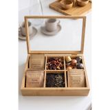 Kitchera Home Premium Bambu 6 Bölmeli Kapaklı Dikdörtgen Çok Amaçlı Baharatlık Çerezlik Çay Organizeri