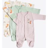 Kitikate Organik Cute Bunny 3'lü Patikli Tulum Pembe - 0 - 1 Ay