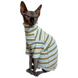 Kitipcoo Kaplumbağa Yaka Vintage Çizgili Sphynx Tüysüz Kedi Pamuklu Tişörtler Evcil Hayvan Giysileri Yelek Yavru Kedi Gömlekleri Kolsuz, Kediler ve Küçük Köpekler Giyim (Açık Mavi, Büyük (1'li Paket)
