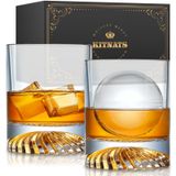 KITNATS El Üflemeli Kristal Eski Moda Viski Bardakları Kayalar Bardaklar İçme Kokteyl Bourbon Scotch Rum Votka Likörü 12 Oz - Erkekler için 2 Hediye Seti